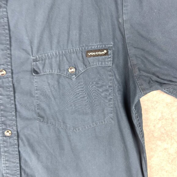 Volcom Western Shirt Men S Blue Denim Short-Sleeve Cotton Pearl Snap Button - Picture 5 of 12